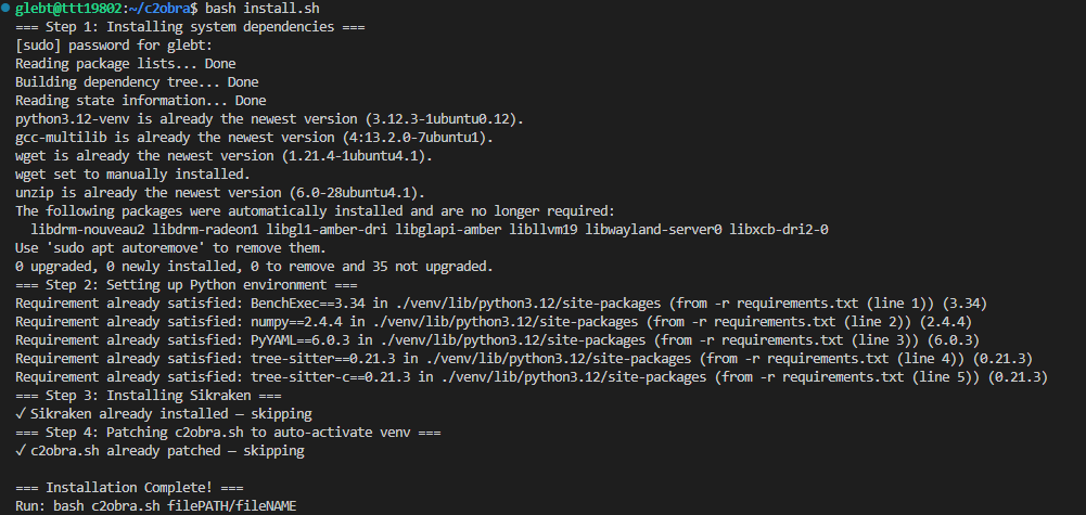 Install terminal output